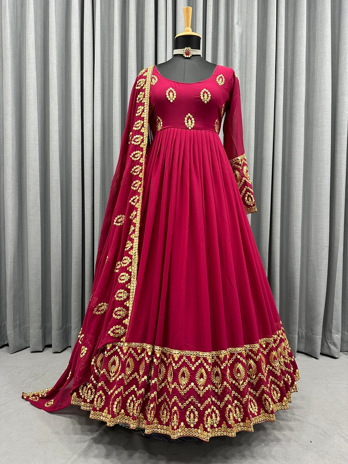 Gorgeous Maroon Color Sequence Embroidery Work Gown