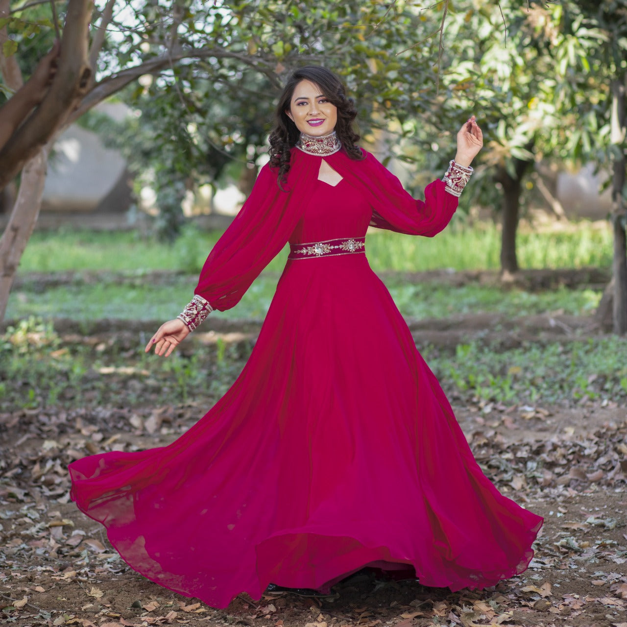 Party Wear Dark Pink Color Poncho Gown