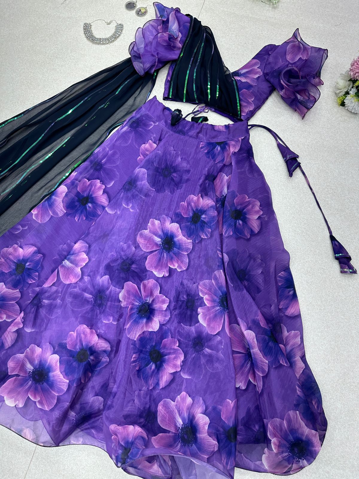 Designer Purple Color Lehenga With Blouse Attached Metallic Thread Dupatta