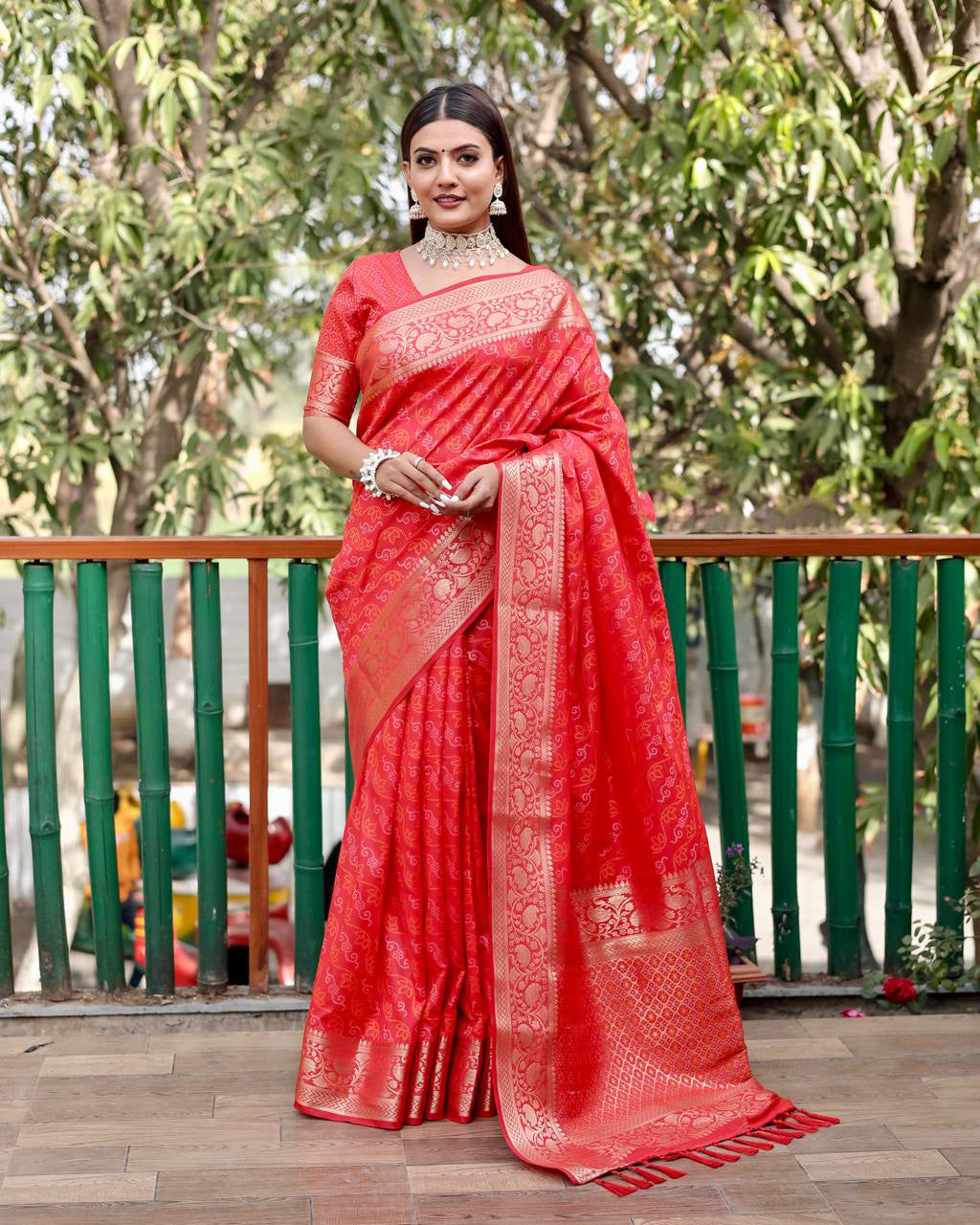 Red Color Bandhani Design Patola Silk Saree