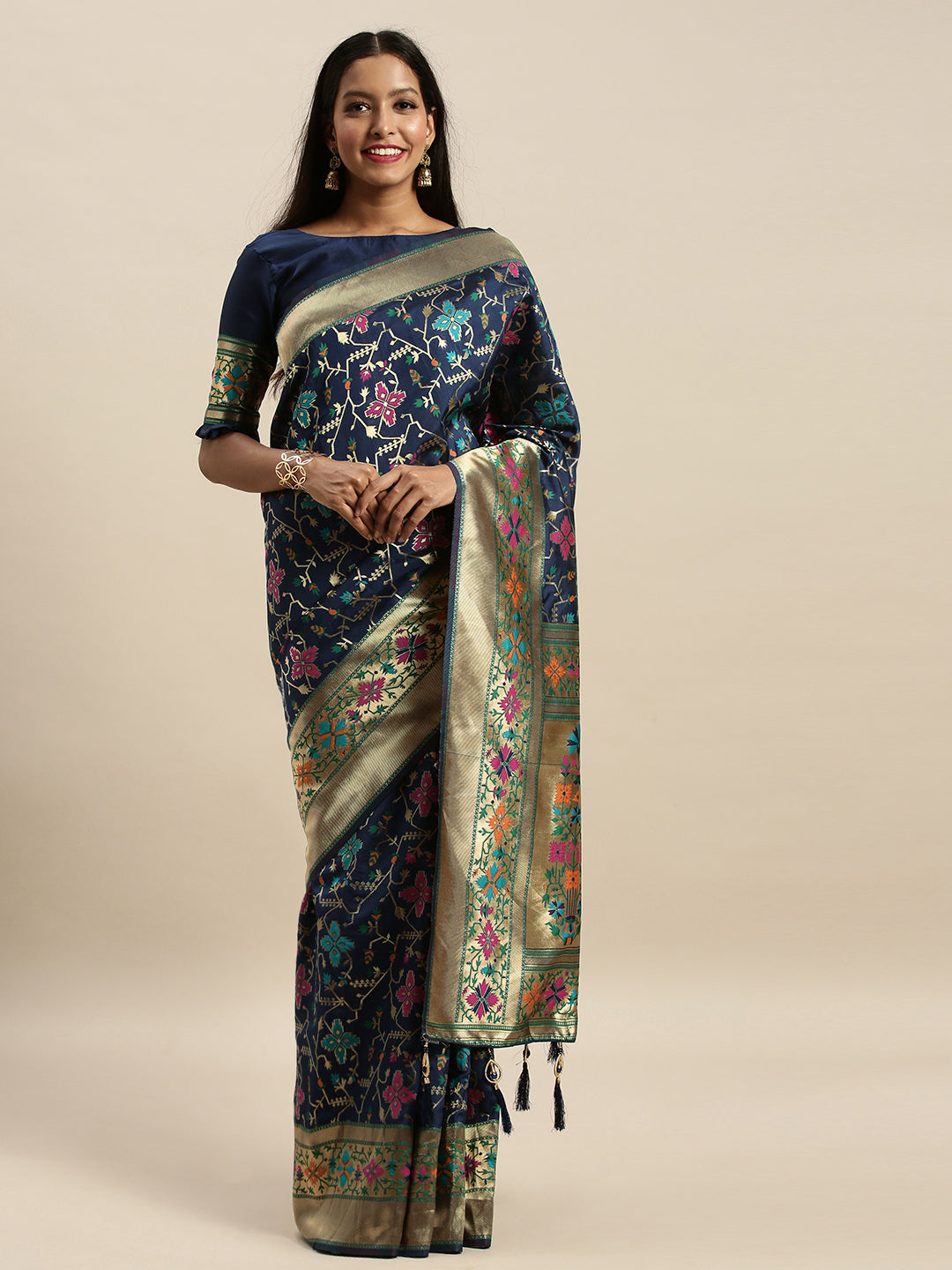 Flattering Navy Blue Color Banarasi Silk Opulent Saree
