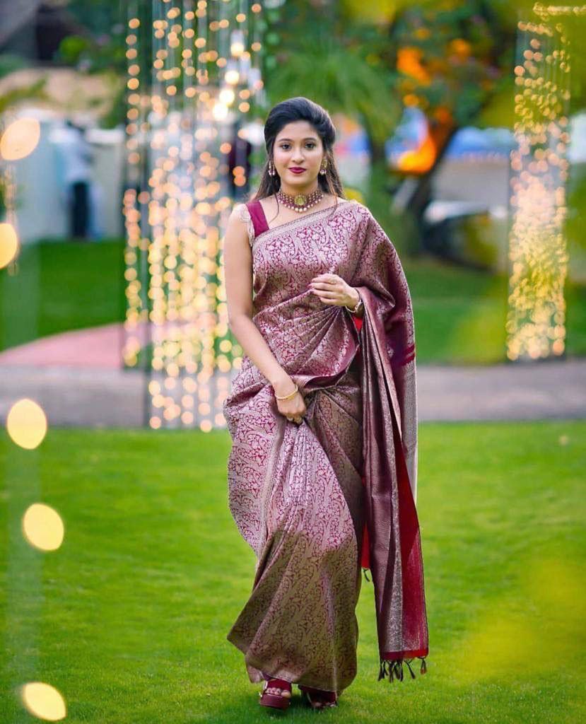 Admiring Maroon Color Soft Silk Silver Zari Weaving Saree