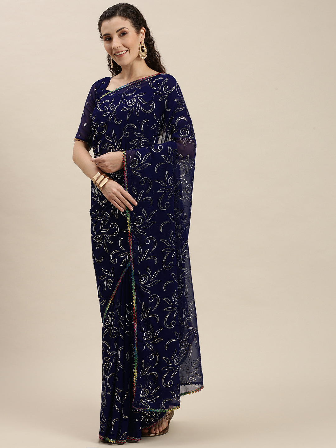 Amazing Blue Beads and Stones Embroidered Saree