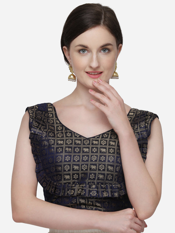 Navy Blue Color Jacquard Work Readymade Blouse
