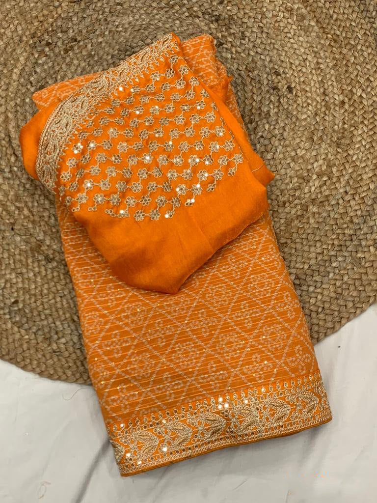 Bandhani Print Yellow Color Crochet Work Saree