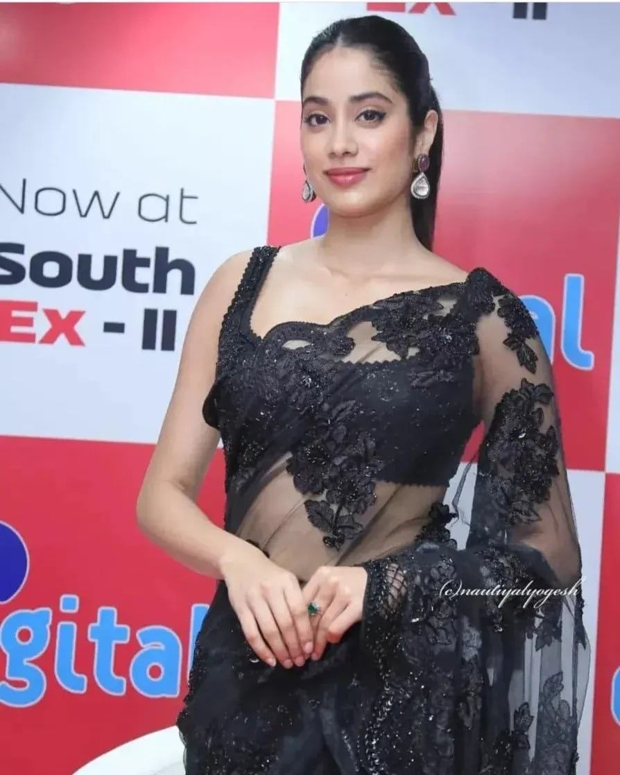 Bollywood Style Janhvi Kapoor Black Color Saree