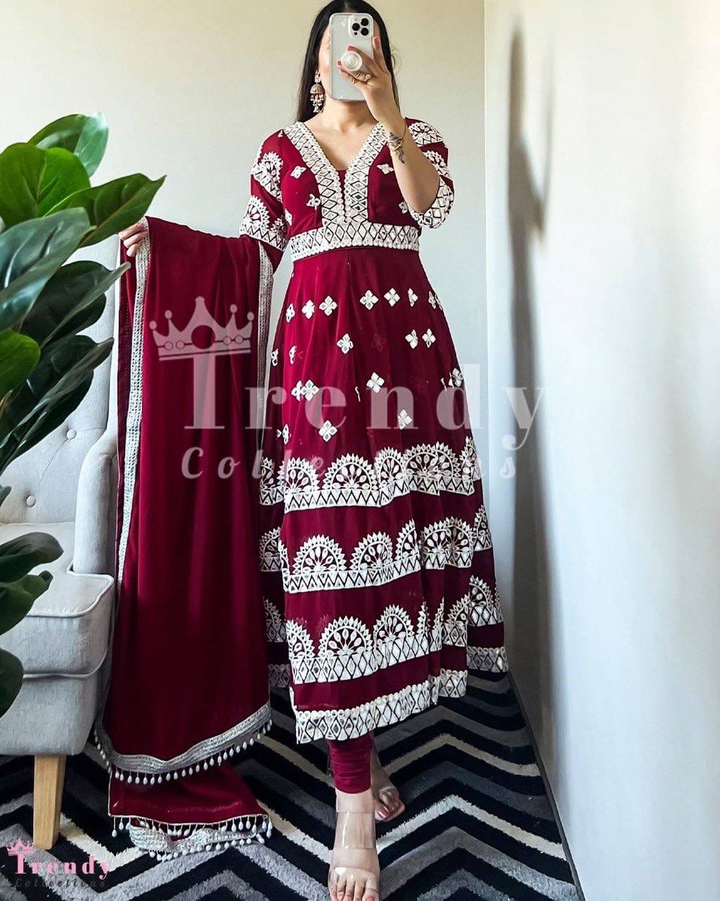 Fancy Maroon Color Embroidery Sequin Work Georgette Gown