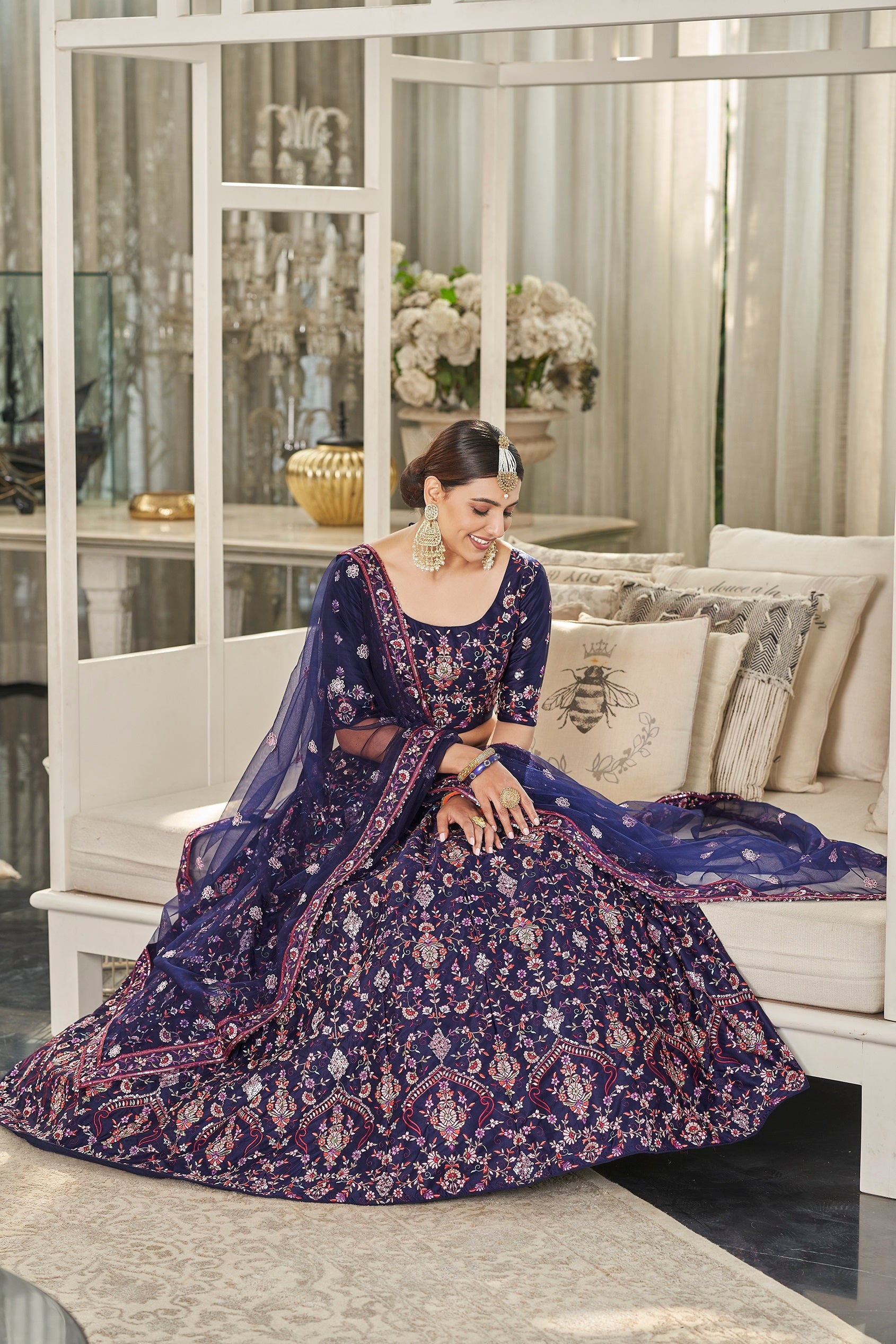 Bridal Wear Navy Blue Color Sequence Embroidered Work Lehenga Choli