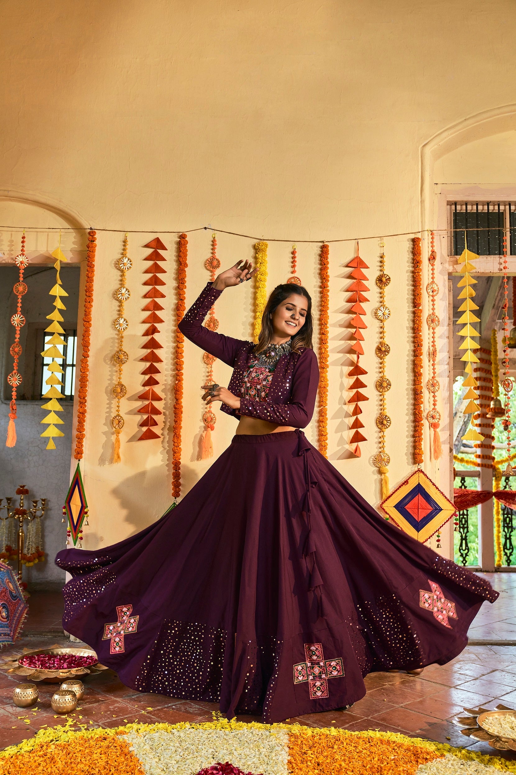 Traditional Wear Purple Color Navratri Special Lehenga Choli