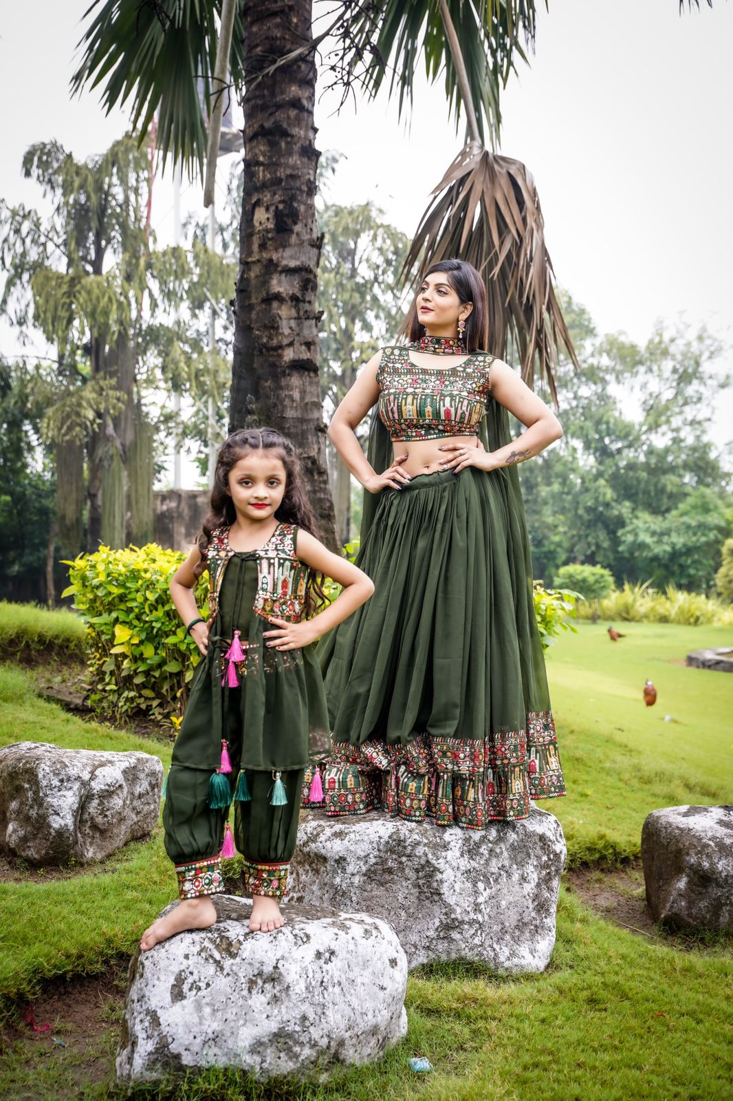Trending Mehndi Colour Mother-Daughter Dress