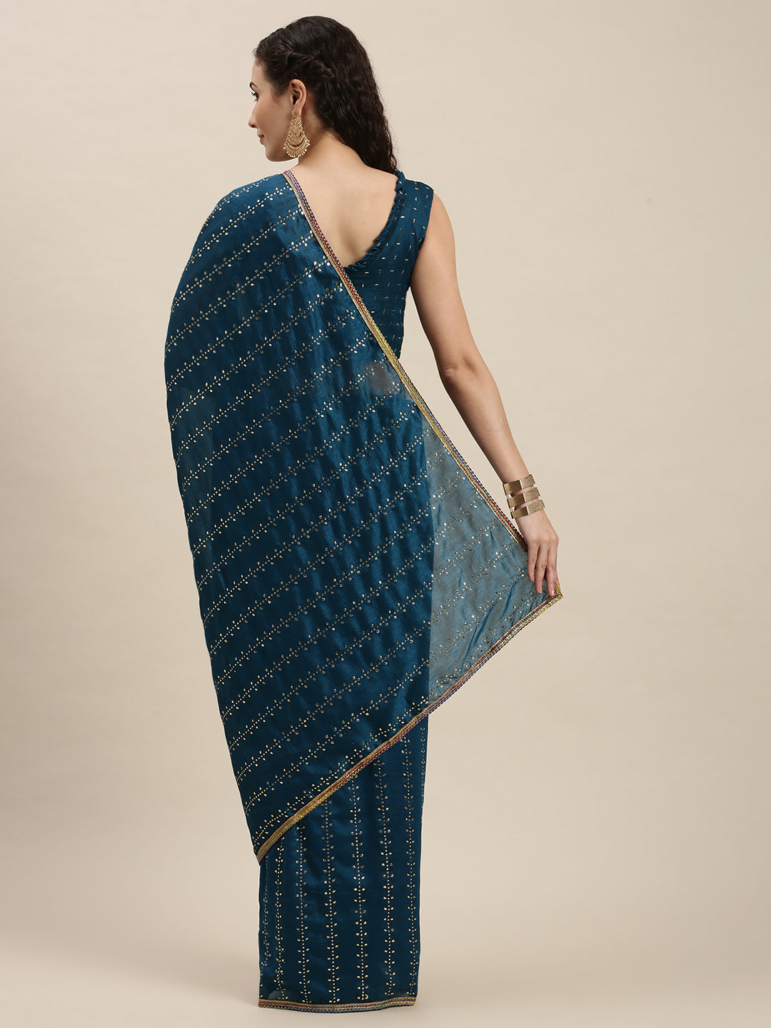 Exclusive Teal Blue Beads and Stones Work Saree