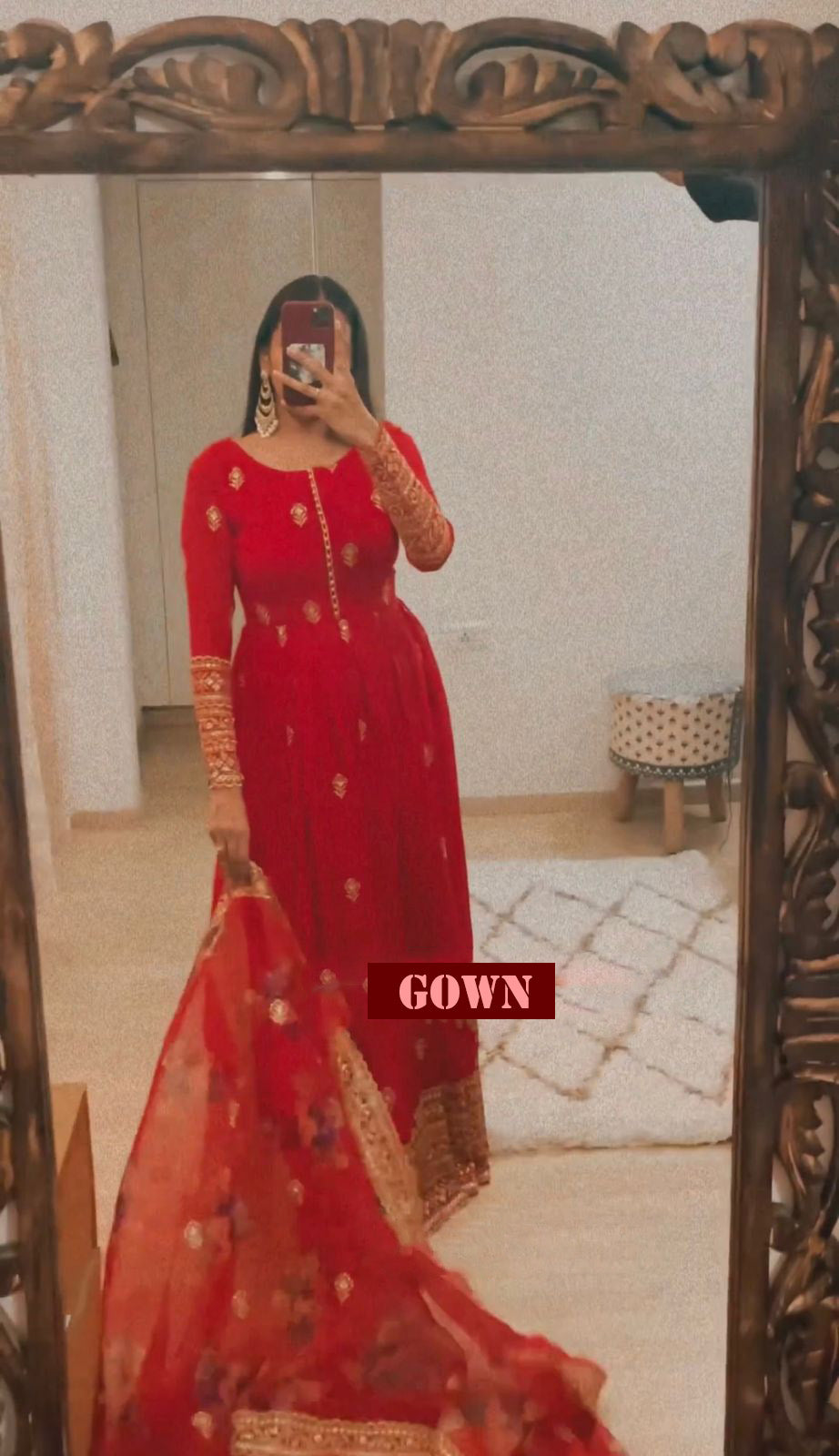 Festive Wear Chine Sequence Work Red Color Gown