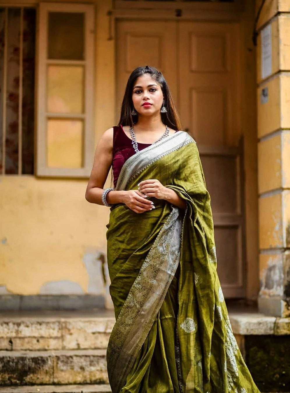 Mehendi Color Banarasi Silk Saree