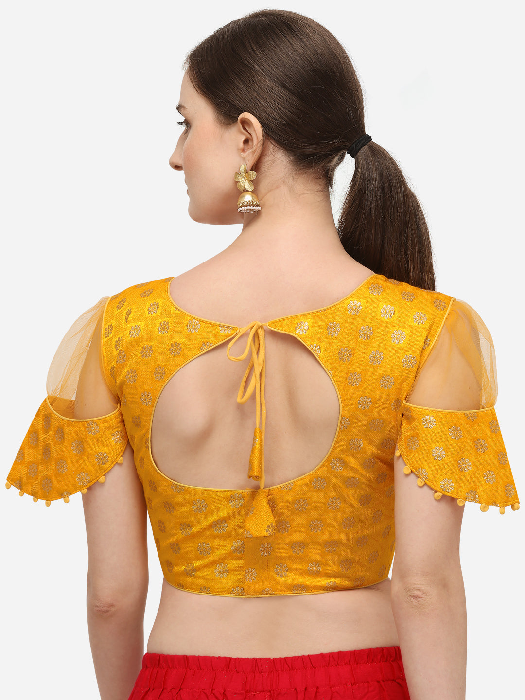 Classy Yellow Color Jacquard Fancy Sleeve Blouse