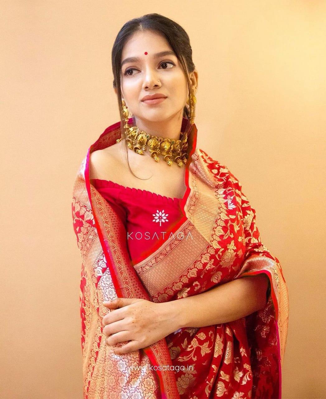 Alluring Red Color Banarasi Silk Saree