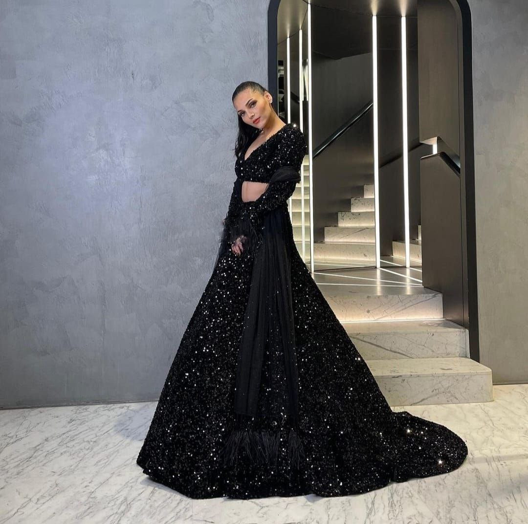 Black Color Sequins Work Velvet Lehenga Choli
