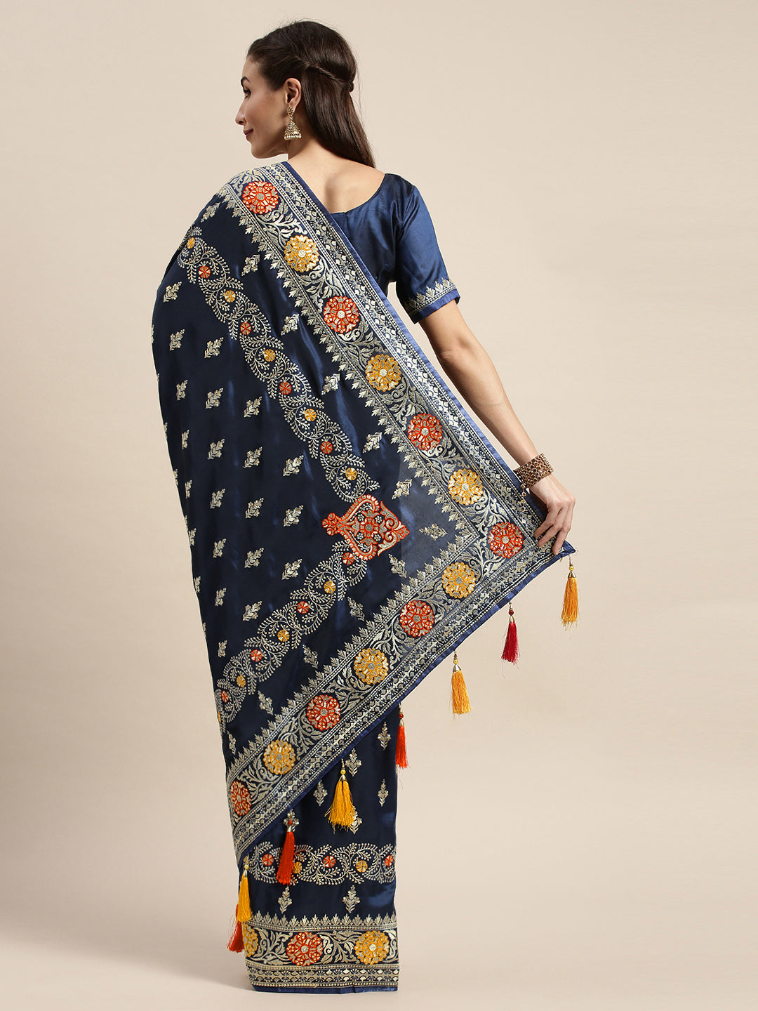 Navy Blue Color Embroidered work Saree