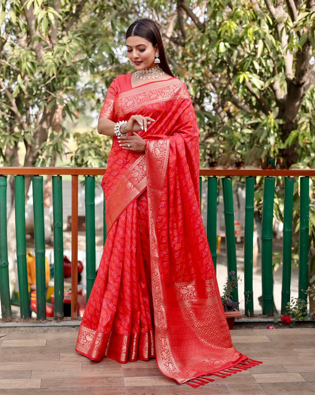 Red Color Bandhani Design Patola Silk Saree