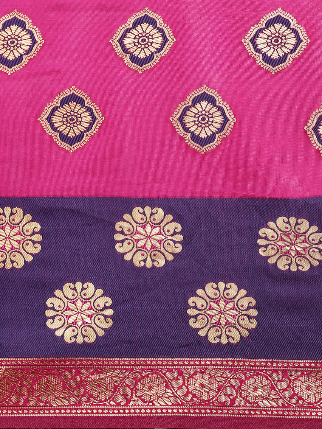 Glossy Pink And Purple Color Banarasi Silk Saree