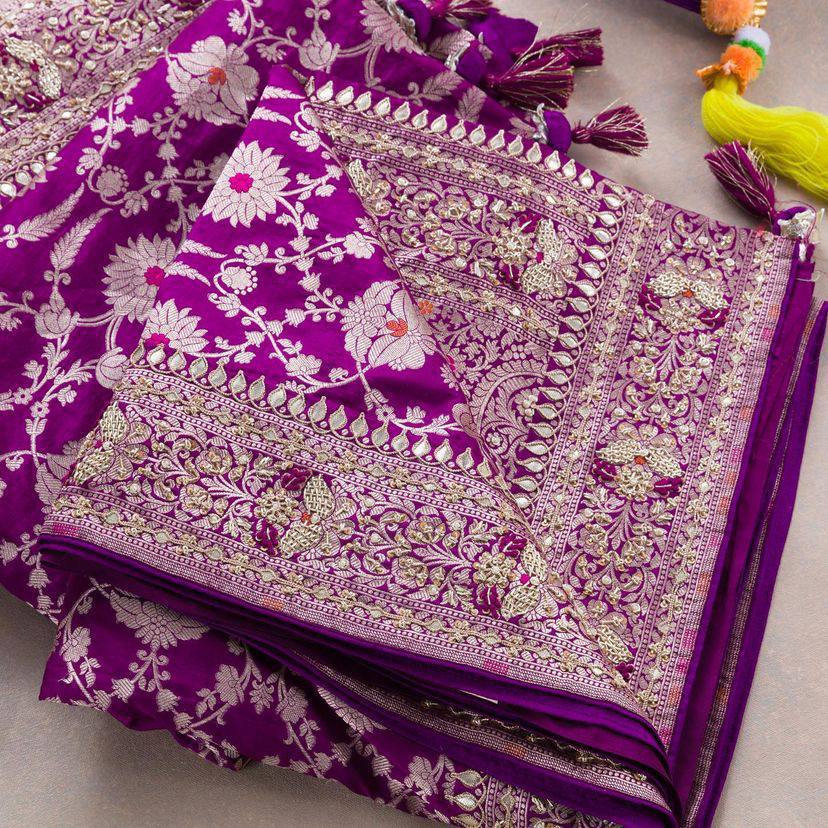 Digital Print Moti Hand Work Purple Color Saree