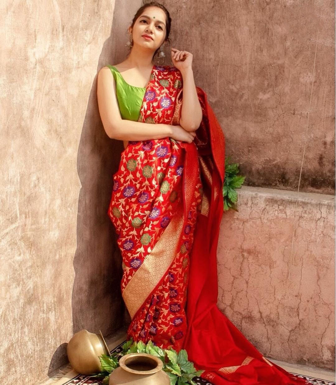 Admiring Red Color Banarasi Silk Saree