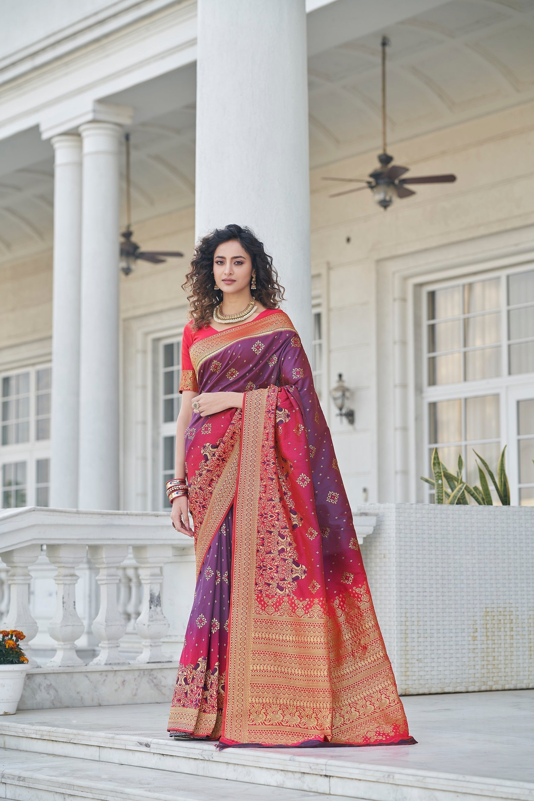 Party Wear Purple Color Banarasi Silk Designer Saree