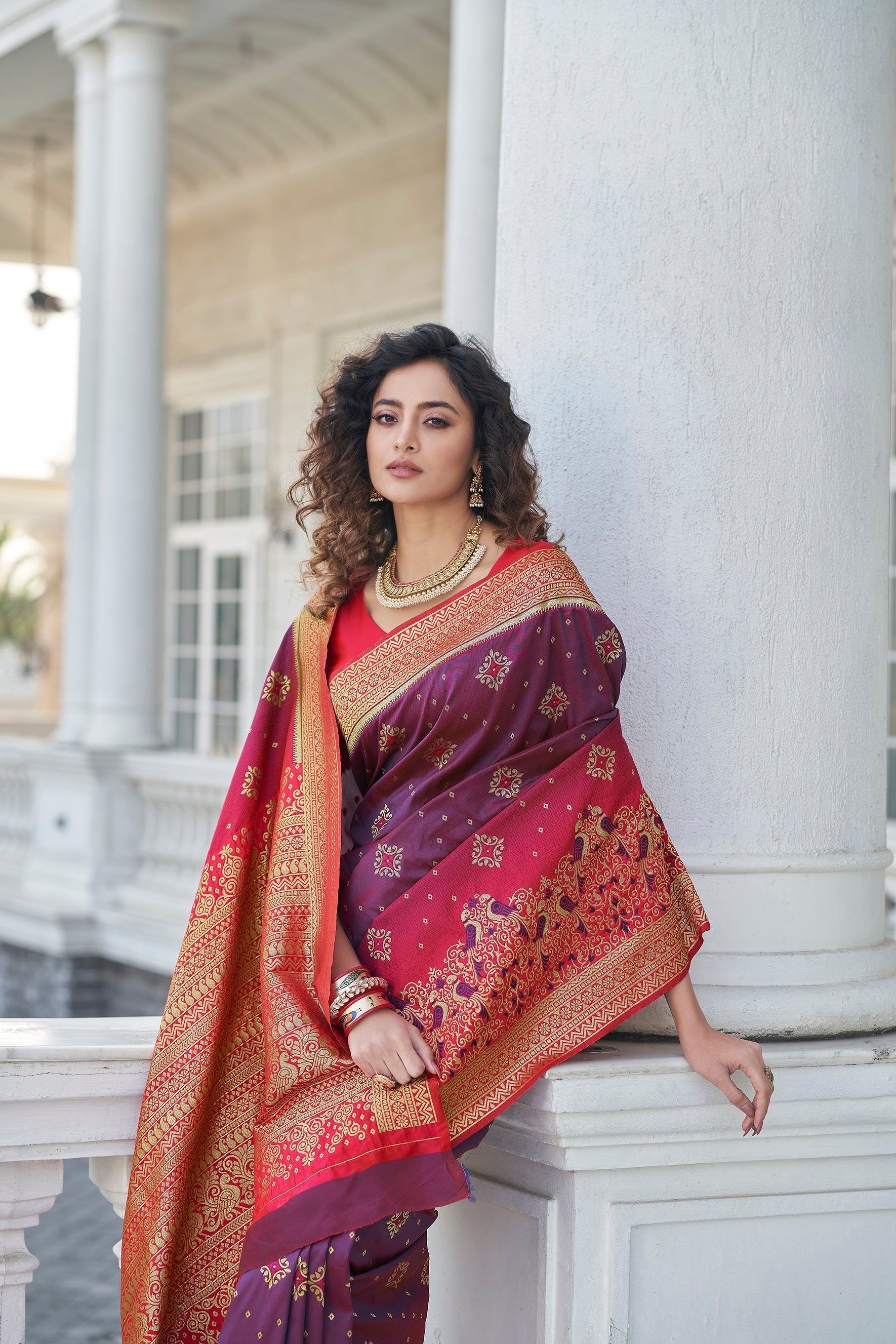 Party Wear Purple Color Banarasi Silk Designer Saree