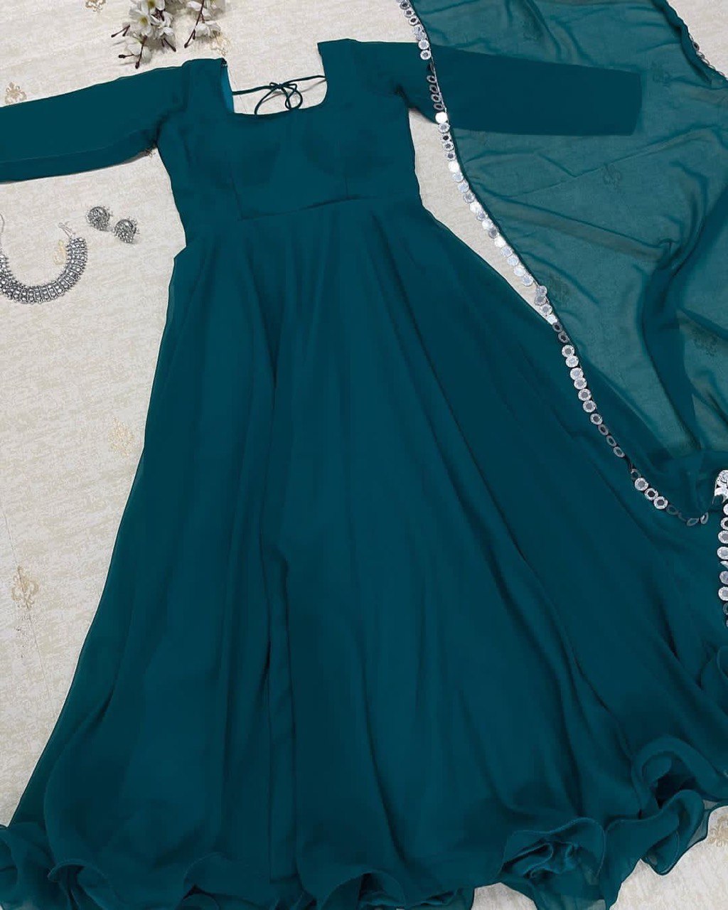 Fancy Teal Green Color Georgette Anarkali Gown