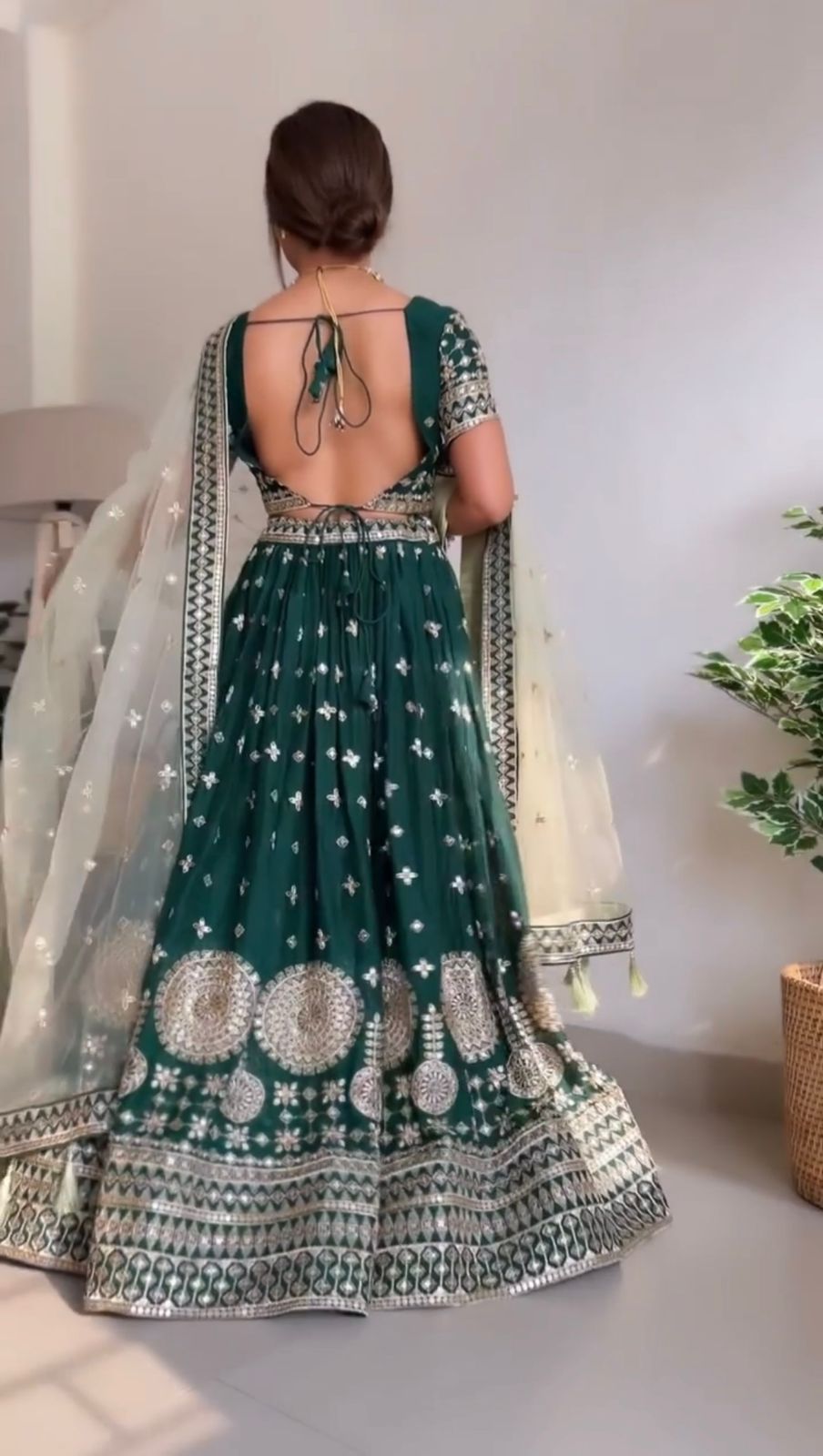 Delightful Embroidery Sequence Green Color Lehenga Choli