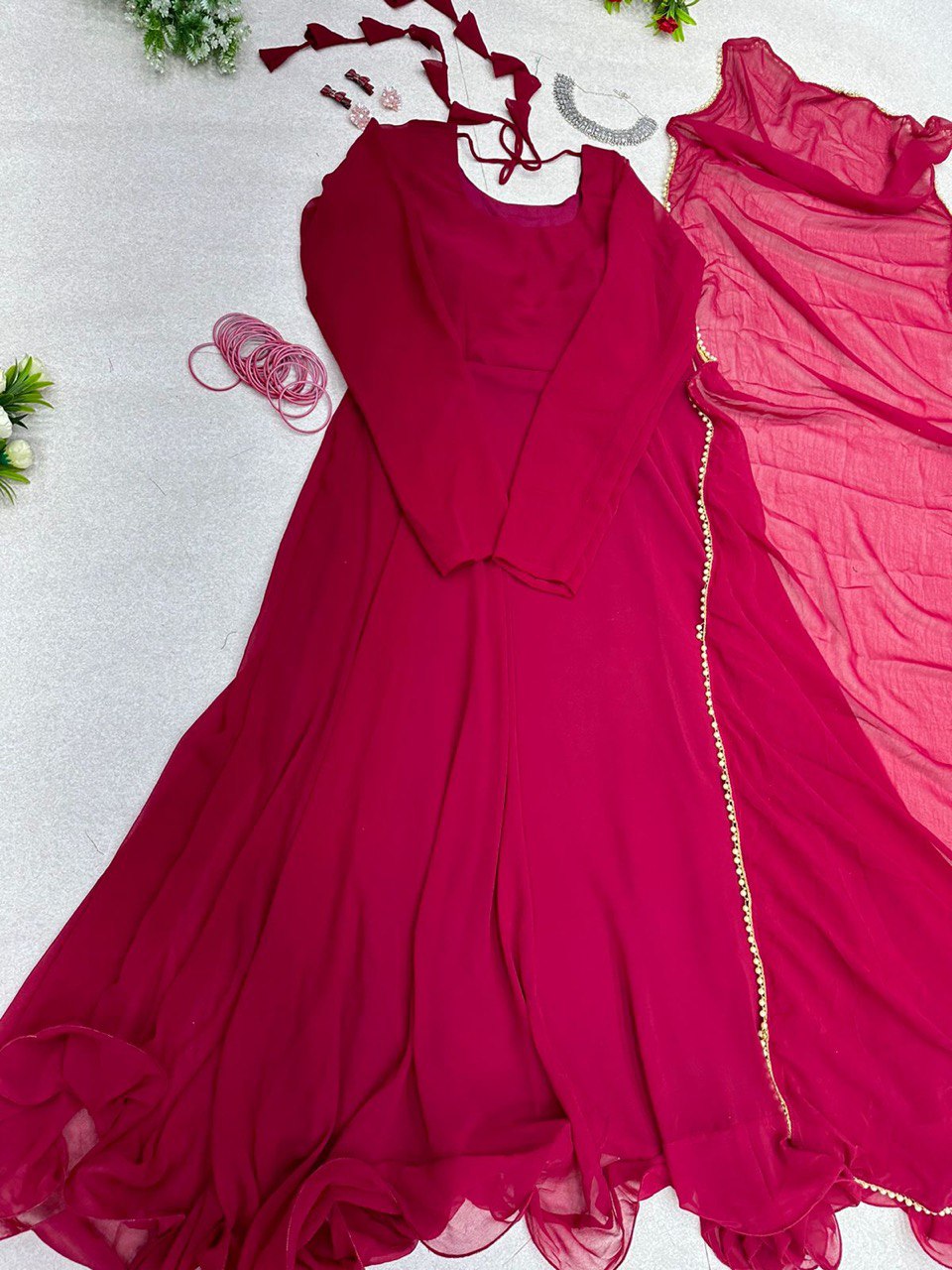 Fancy Pink Color Georgette Anarkali Gown