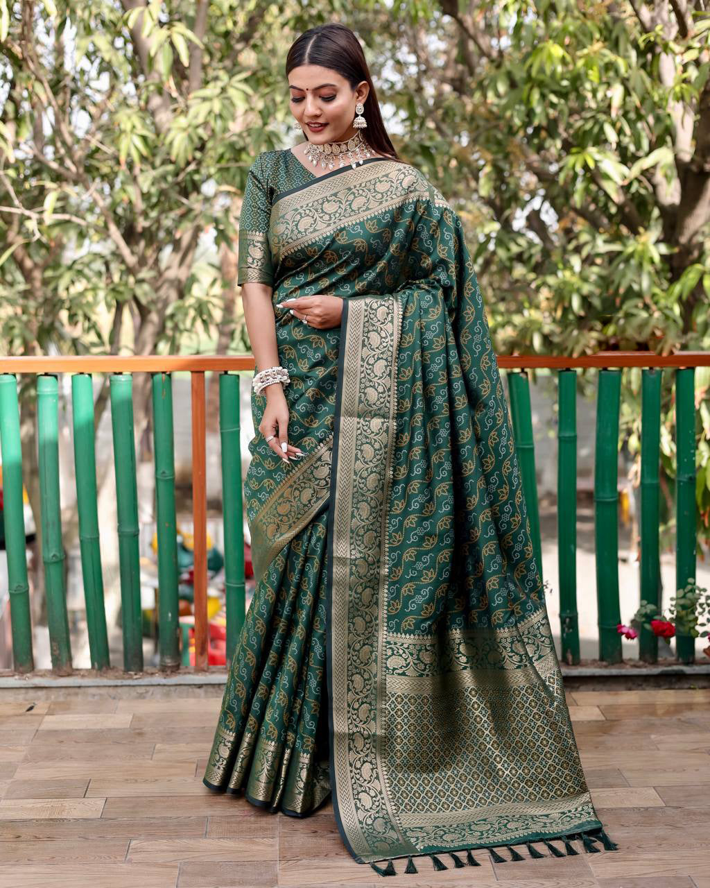 Green Color Bandhani Design Patola Silk Saree