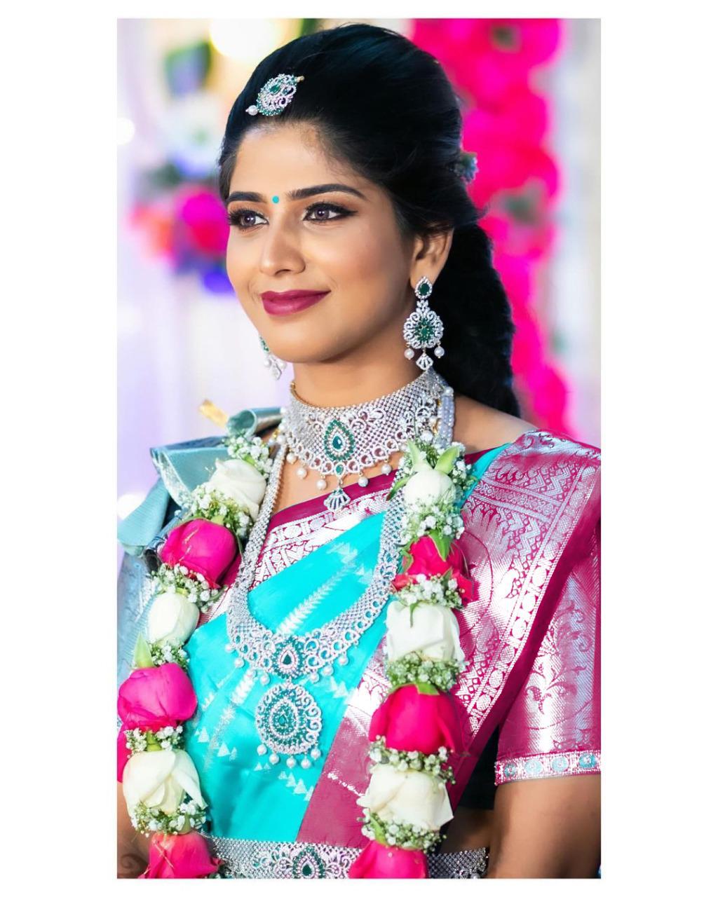 Beautiful Sky Blue With Pink Color Silk Saree