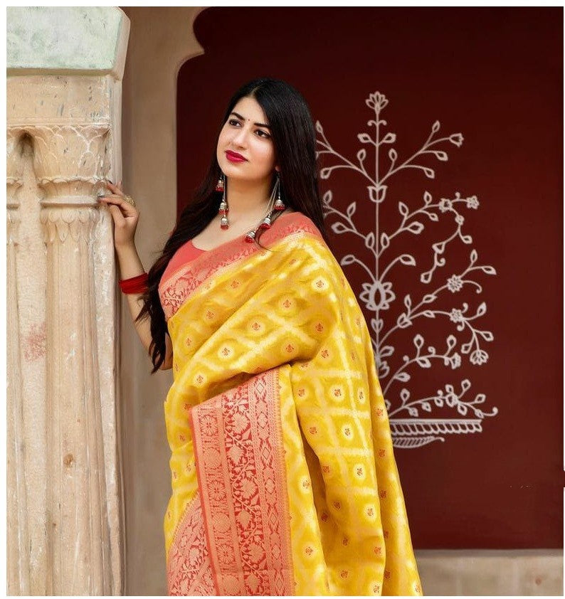 Yellow Color Jaquard Design Captivating Saree