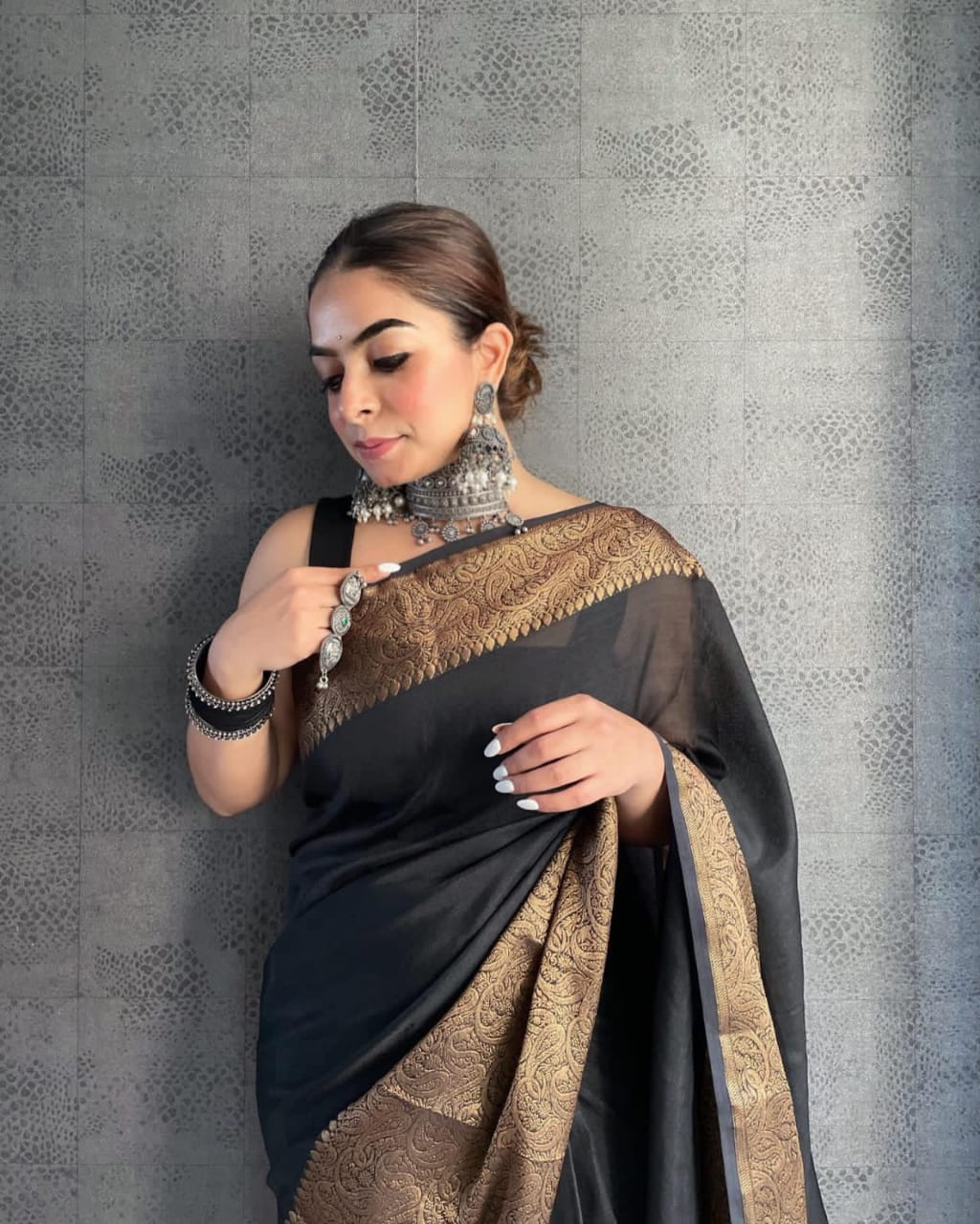 Luxuriant Black Color Banarasi Silk Border Saree