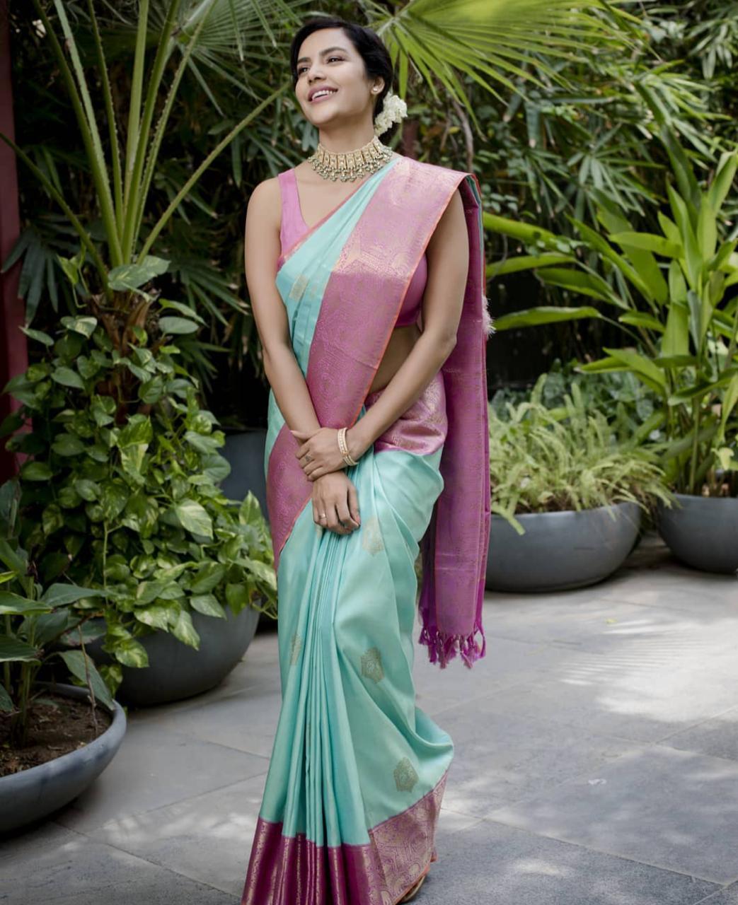 Light Green And Pink Color Banarasi Silk Saree