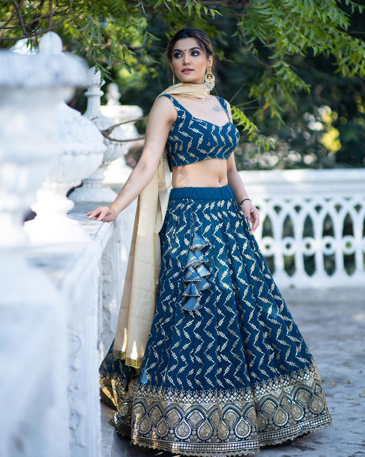 Exotic Teal Blue Color Embroidery Sequence Lehenga