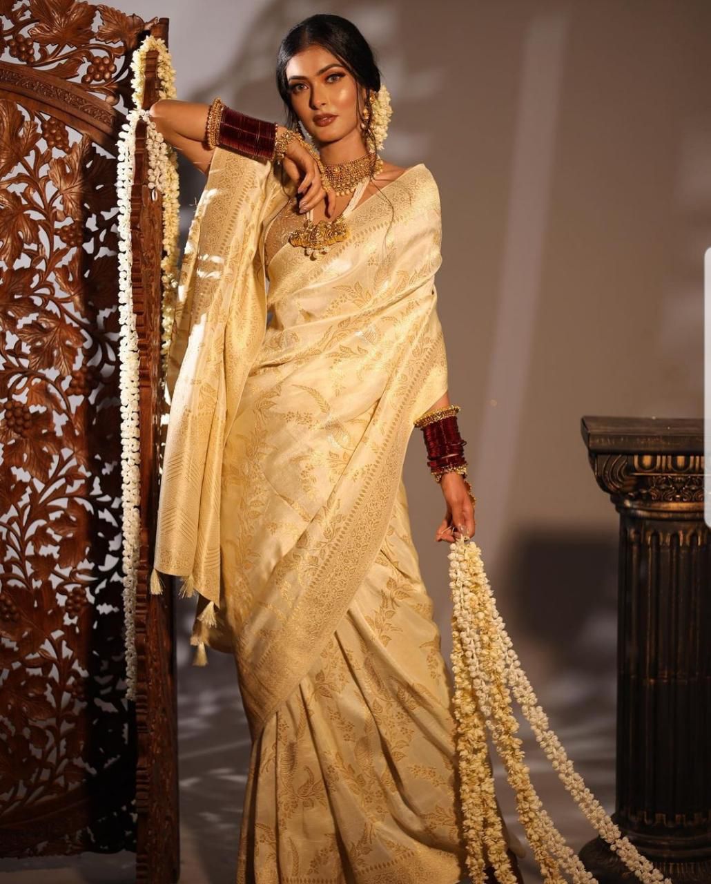 Elegant Off White Color Banarasi Silk Saree