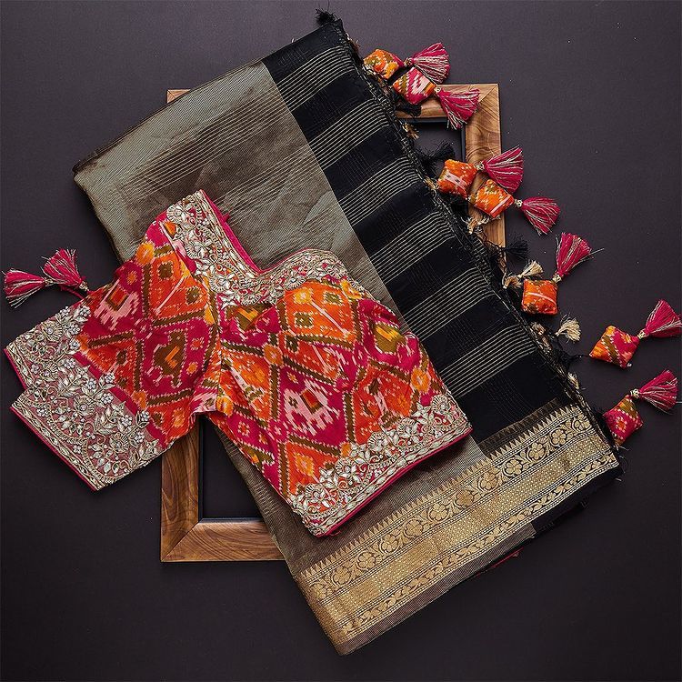 Fancy Black Color Jacquard Weaving Soft Silk Saree