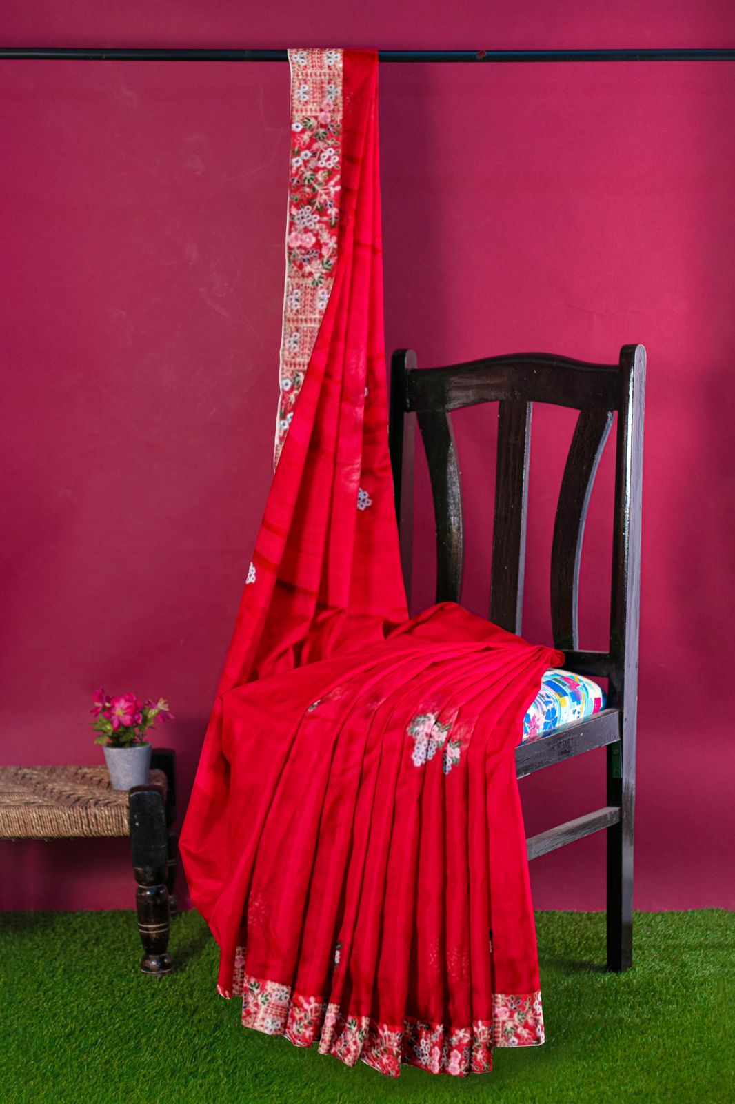 Amazing Red Color Embroidery Work Rangoli Silk Saree