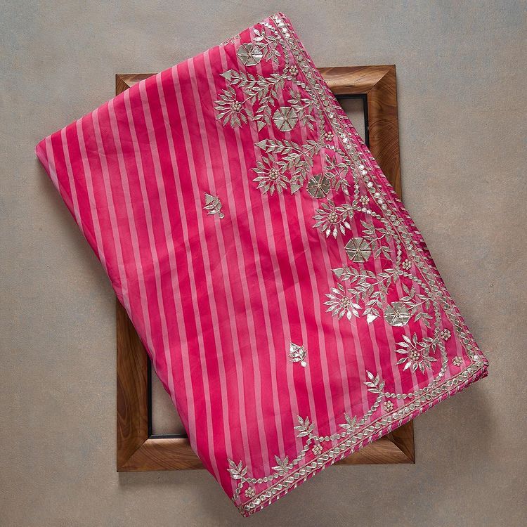 Awesome Pink Color Gotta Patti Embroidery Work Georgette Saree