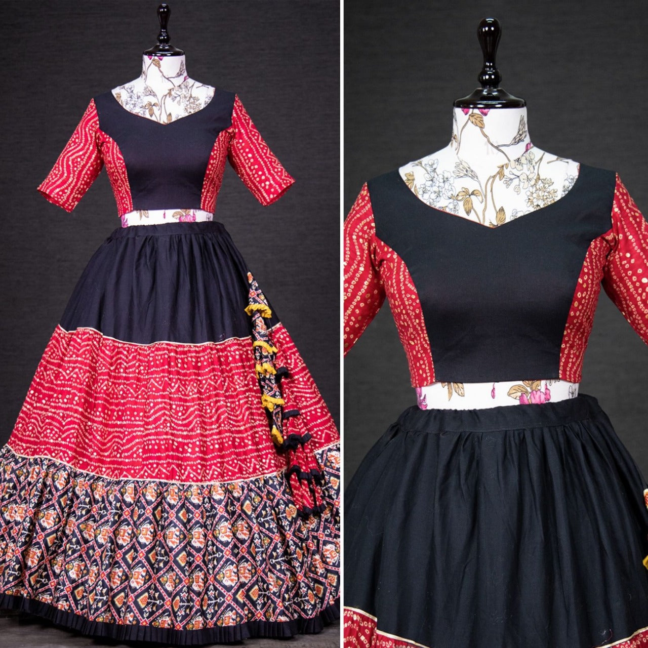 Traditional Wear Red And Back Printed Lehenga Choli