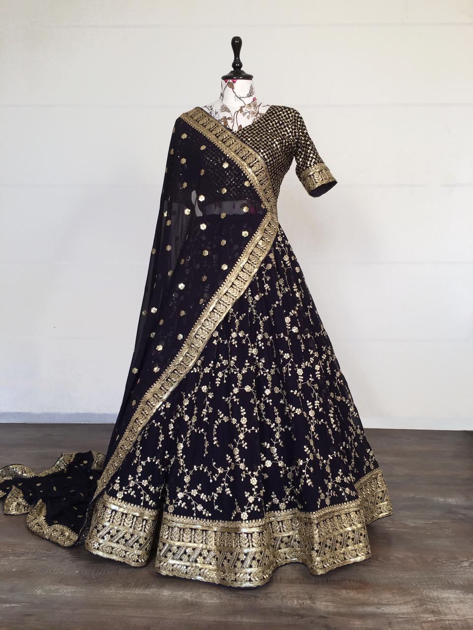 Beautiful Black Color Sequin Thread Work Lehenga Choli