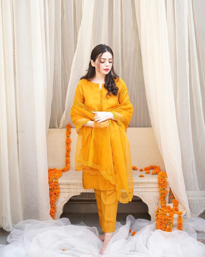 Mustard Color Cotton Silk Sharara Suit