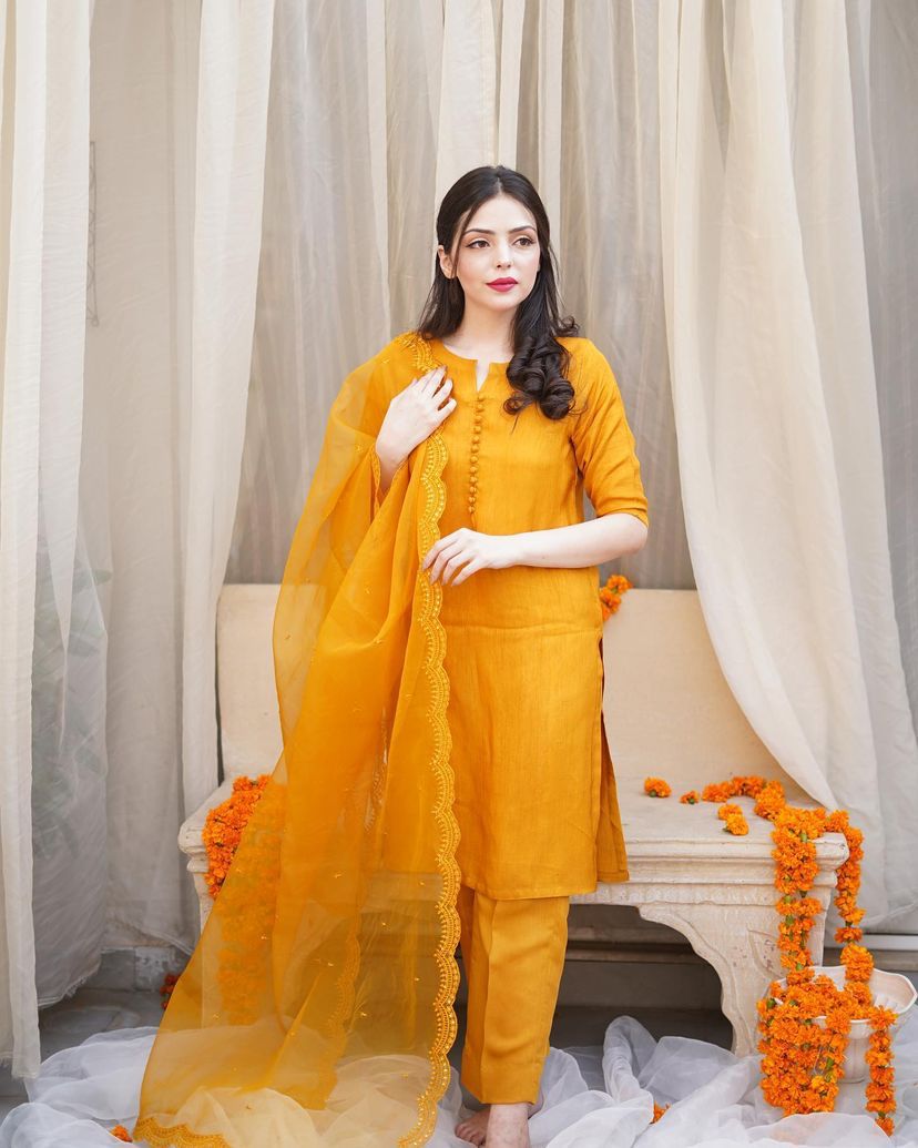 Mustard Color Cotton Silk Sharara Suit