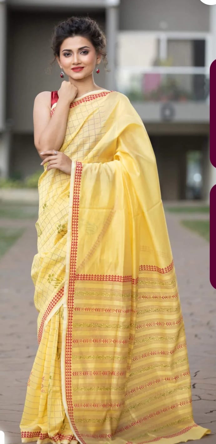 Classic Yellow Color Cotton Silk Saree