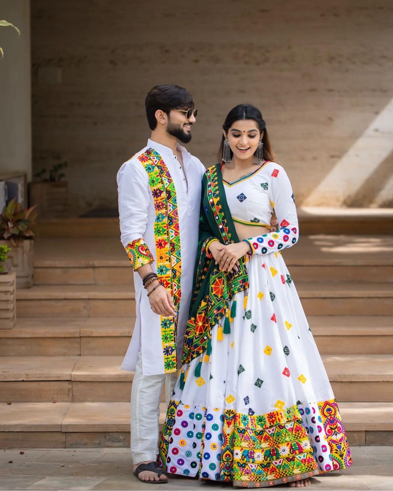 Traditional Wear White Color Couple Combo For Navratri