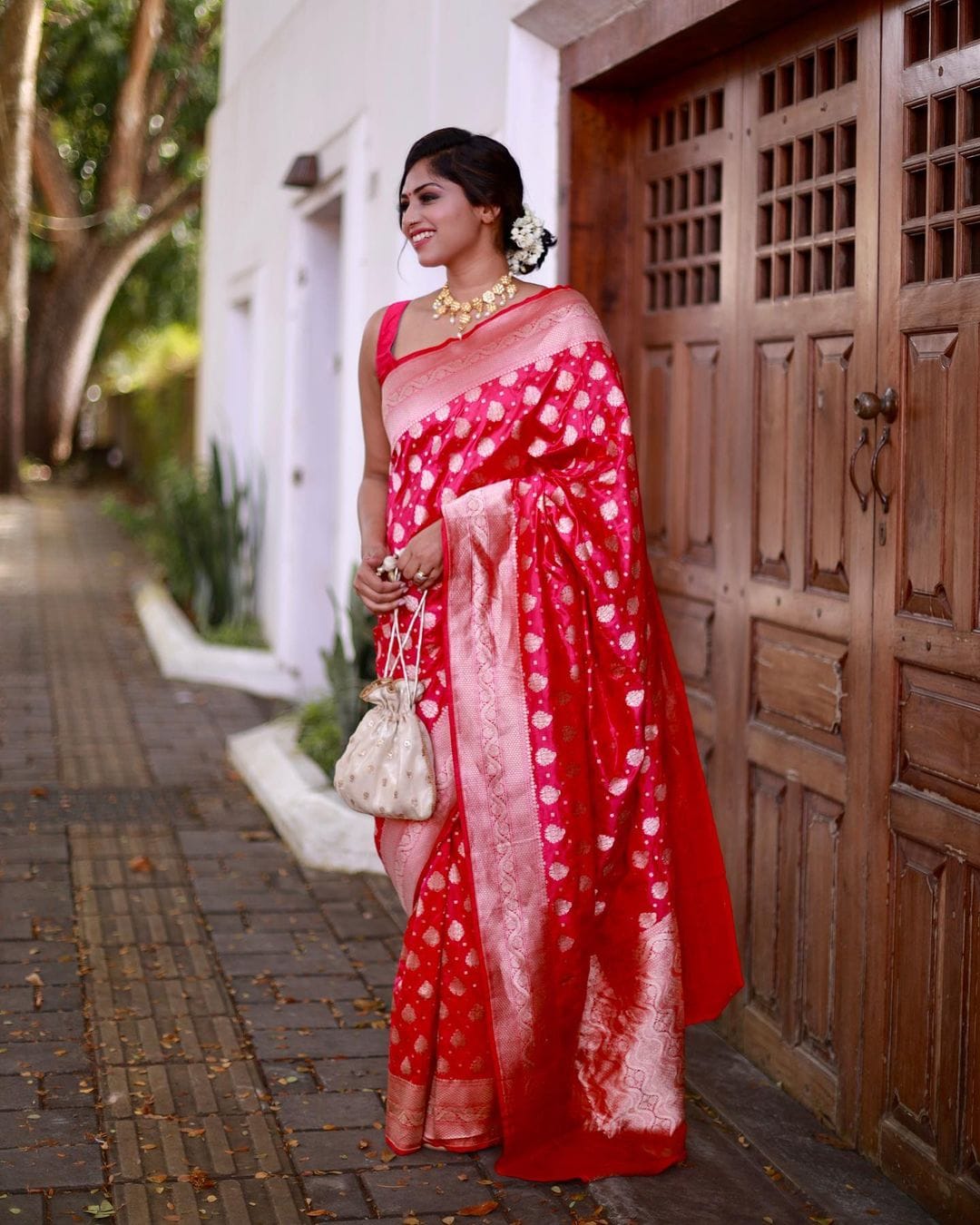 Captivating Pink Color Silver Jari Design Silk Saree