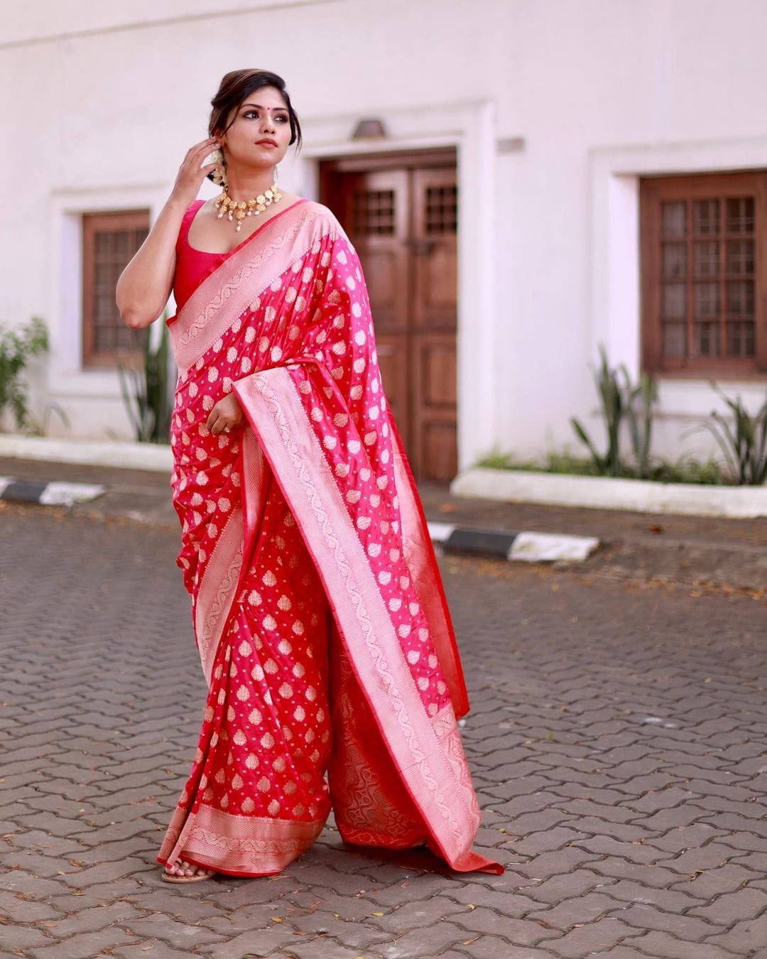 Captivating Pink Color Silver Jari Design Silk Saree