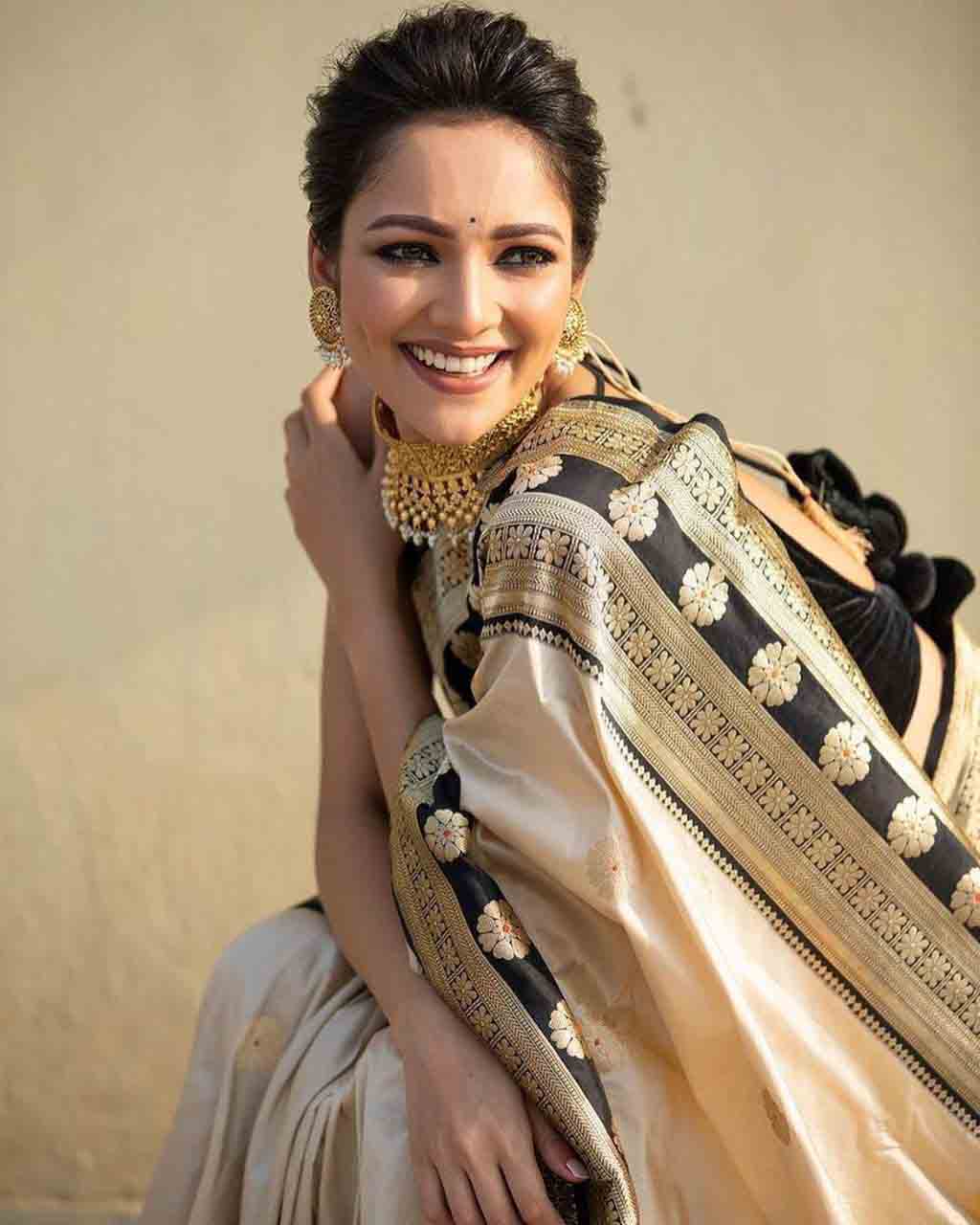 Bollywood Style Cream Color Rich Design Saree