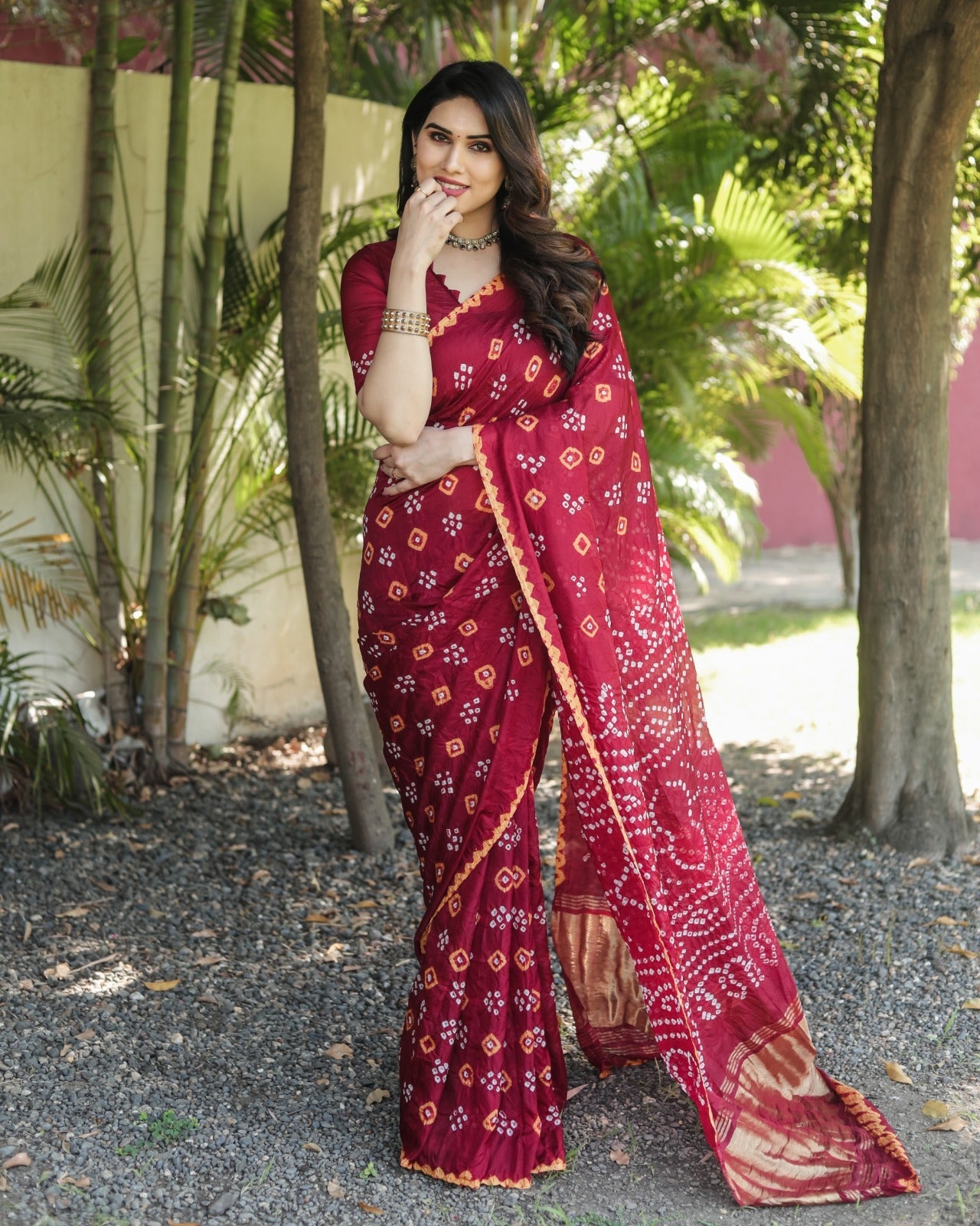 Rich Tissue Pallu With Maroon Color Original Bandhani Saree